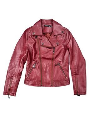 Tanming Faux Leather Jacket Dark Red — Size XS